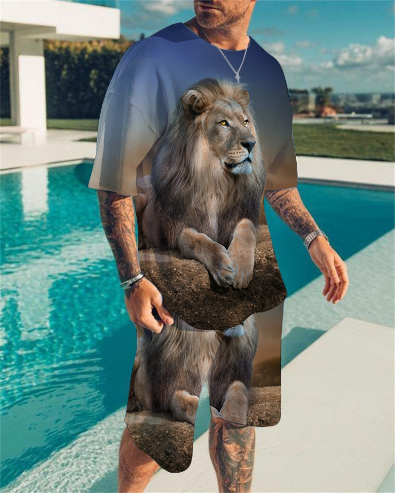 Men's suit designer, short-sleeved 3D digital printed short-sleeved T-shirt for men, casual and loose sportswear