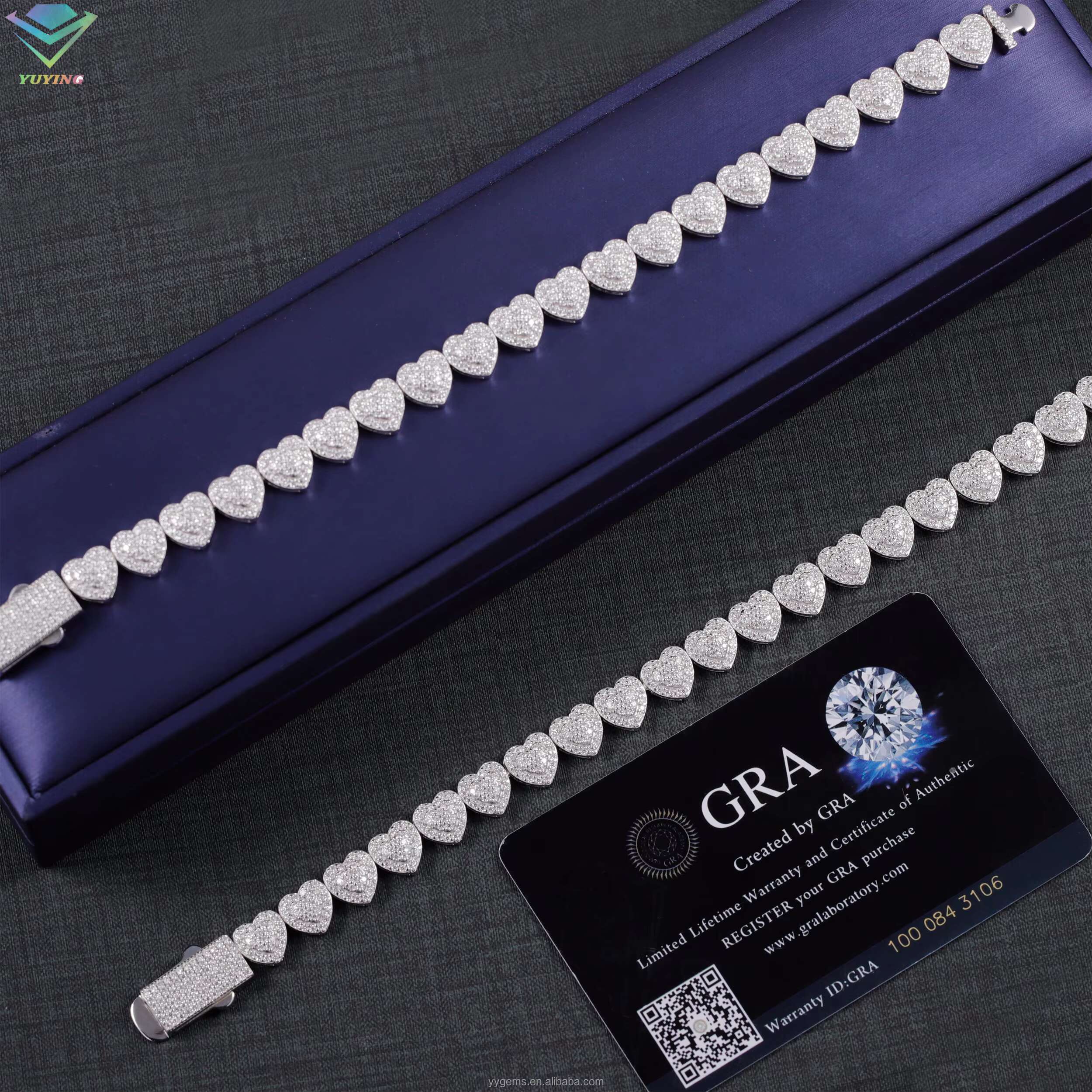 Trendy GRA Moissanite Heart Design Cuban Bracelet 10mm 925 Sterling Silver Hip Hop Bracelet VVS Moissanite Heart Cuban Bracelet