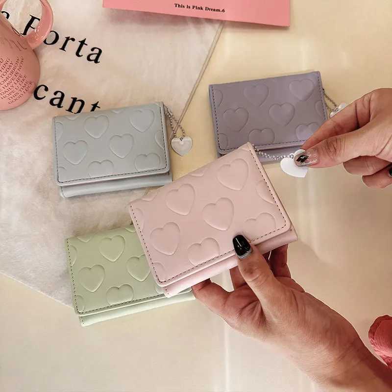 Stylish Heart Pattern Short Wallet Solid Color Trifold Coin Purse Faux Leather Casual CaseXJ250624