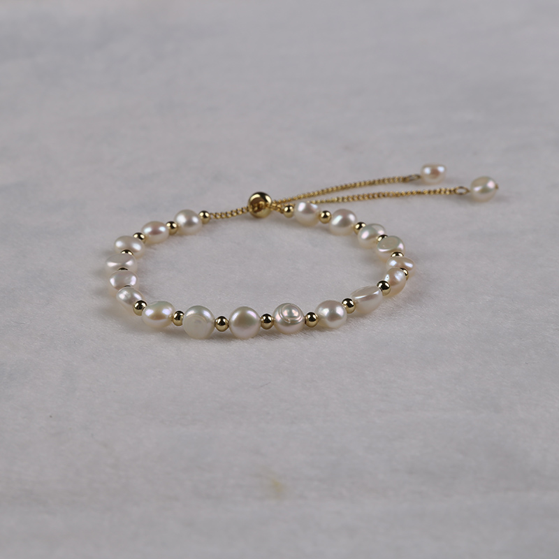 Adjustable Handmade White Freshwater Pearl Bracelet with Pearls - Pure Craftsmanship