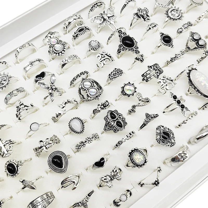 50pcs/Lot Wholesale Bohemia Mix Style Finger Rings for Women Crystal Party Wedding Jewelry Acrylic Enamel Joint Ring Gifts 250624