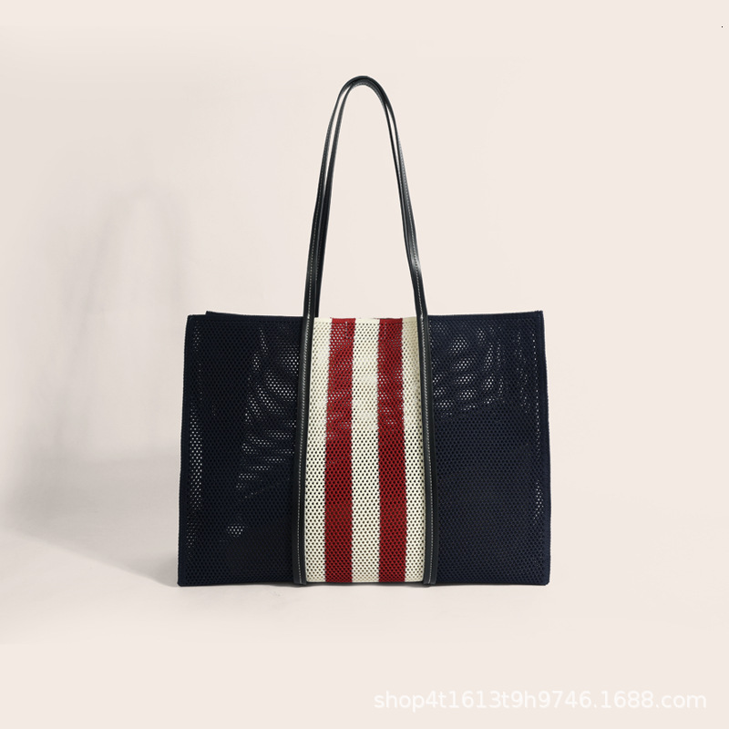Summer Fashion Woven Colorful Striped Tote 2024 New Hollow Mother-Daughter Shopping Bag Large Capacity