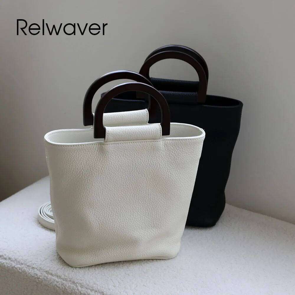 Luxury Designer bags Relwaver women tote genuine leather bucket 2005 autumn winter small shoulder wooden handle cross body bag