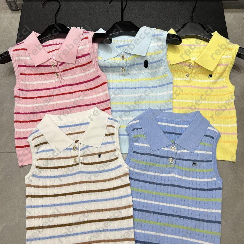 Polo collar contrasting vest tank top new slveless versatile tops summer round neck striped knit shirt contrasting short slved shirts CSD2506241 L2507