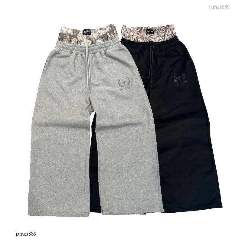 Y2K Retro Sweatpants Double Waisted Embroidered Camouflage Pattern Wide Leg Pants Men Trend Casual Streetwear Unisex Baggy 240910