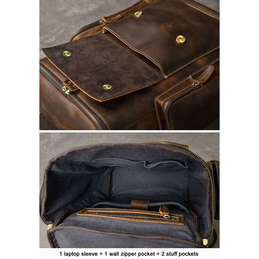 Vintage Crazy Horse Genuine Men Leather Bagpack Climbing Rucksack male Large Hiking Backpack M814