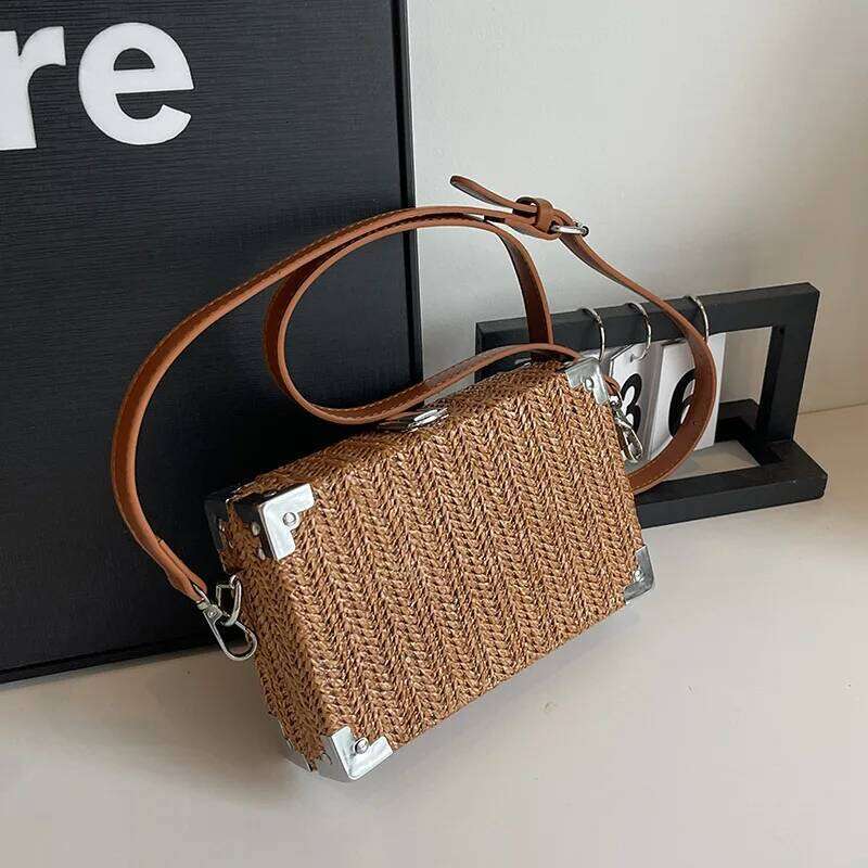 2024 Summer Beach Women Straw Handbags Messenger Bag Square Hand Woven Rattan Bag Ladies Crossbody Shoulder Bags Bolsa Feminina