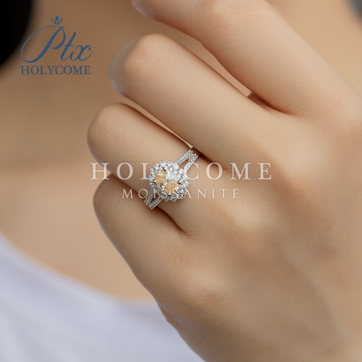 High Quality Fine Wholesale Jewelry Wedding Ring 1ct Champagne Moissanite More Style Fashion Jewelry Engagement Wedding Ring for Women