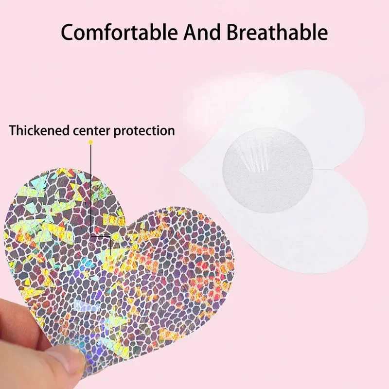 5 Pairs Glitter Pasties Nipple Covers Stickers Disposable Sticky Breast Petals for Women Rave Party FestivalW250624