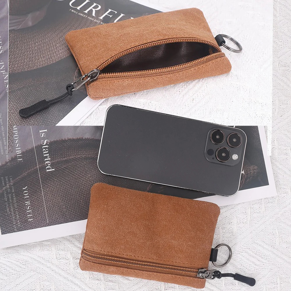 Wash Canvas Mini Coin Wallet Bag Black Zipper Key Bag Money Pocket Purse Women Men Small Card Holder Change Coin Purses 6 Color R250624