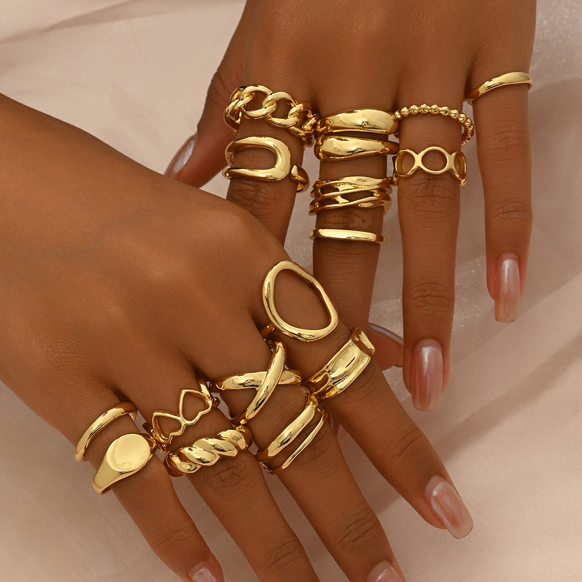 Women's Personality Multi-Piece Set Inlaid With Pearls Design Open Finger Ring