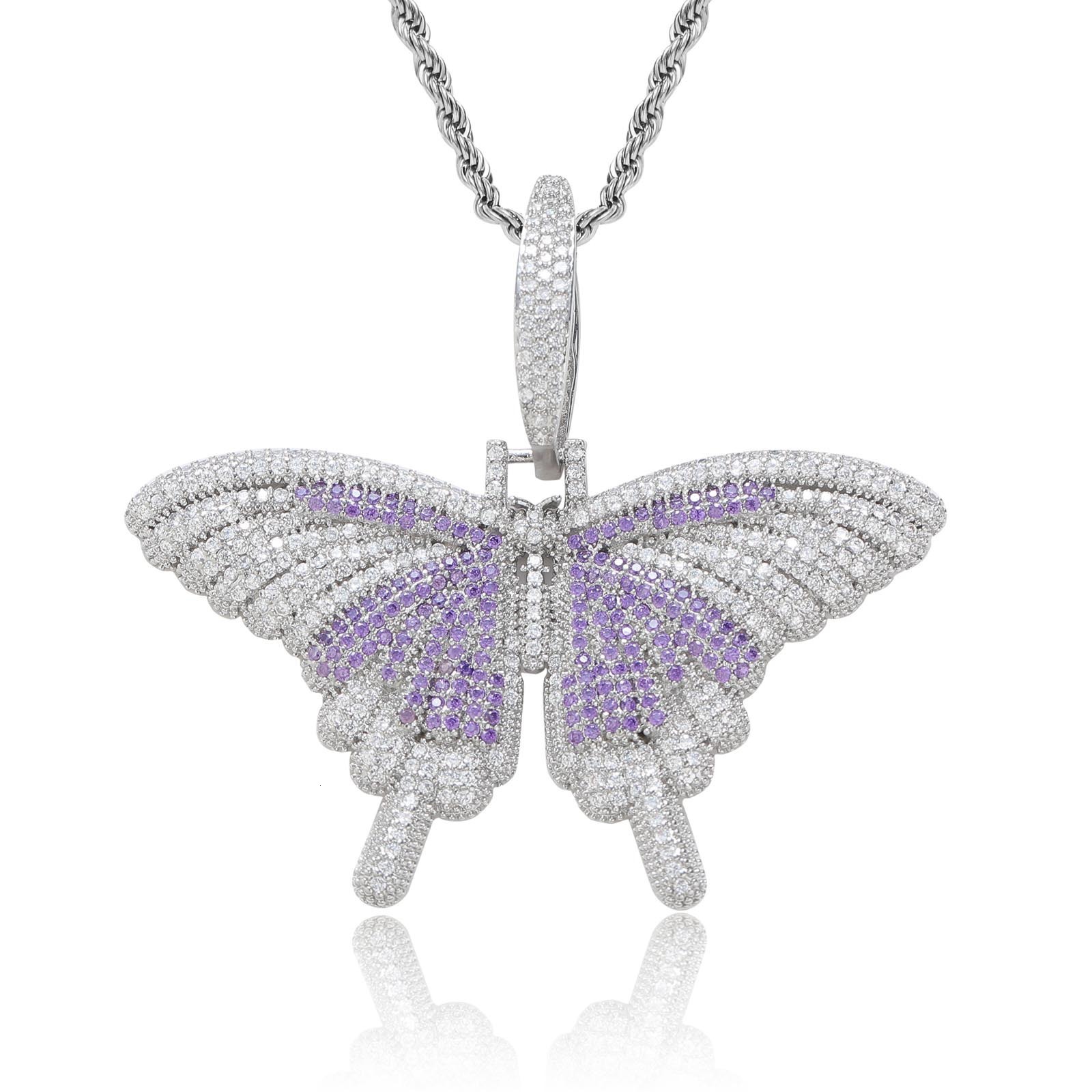 Luxury Moissanite Hip Hop Small Butterfly Pendant Color Ice Out Bling Trendy Unisex Couple Labubu Necklace Pass the diamond tester