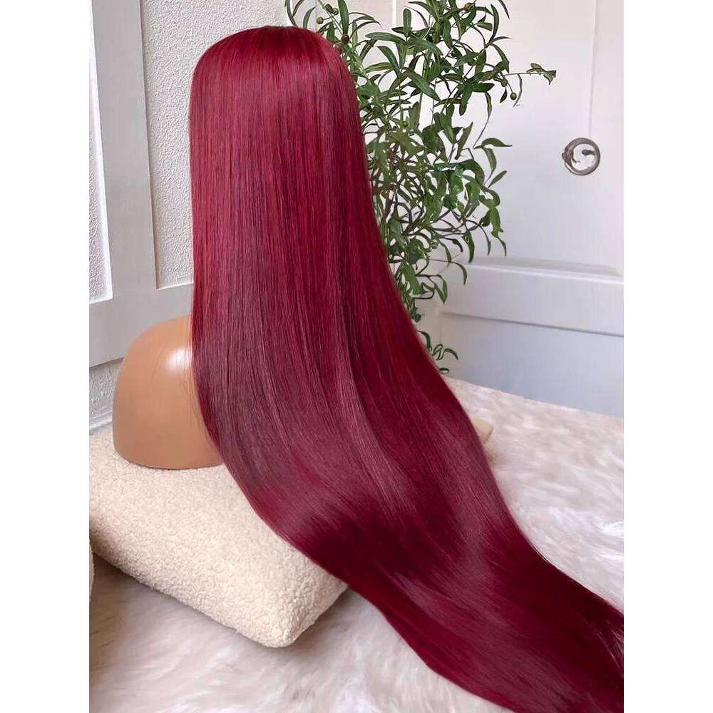 99J Bury Front Human Hair 30 40 Inch 13x6 Straight Frontal Wigs HD Transparent Lace Colored Red Wig For Women
