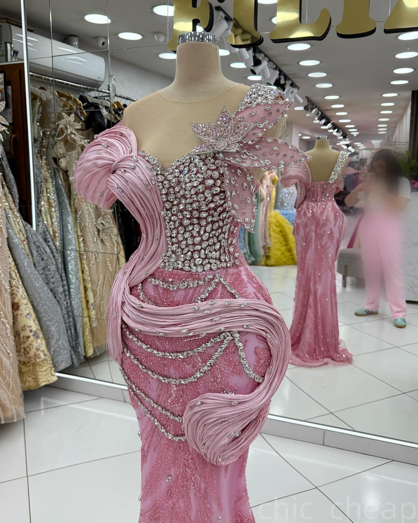 Pink Mermaid Prom Dresses 2025 Rhinestones Flowers Sequined Lace Evening Formal Party Second Birthday Engagement Gowns Plus Size Dress For Special Occ