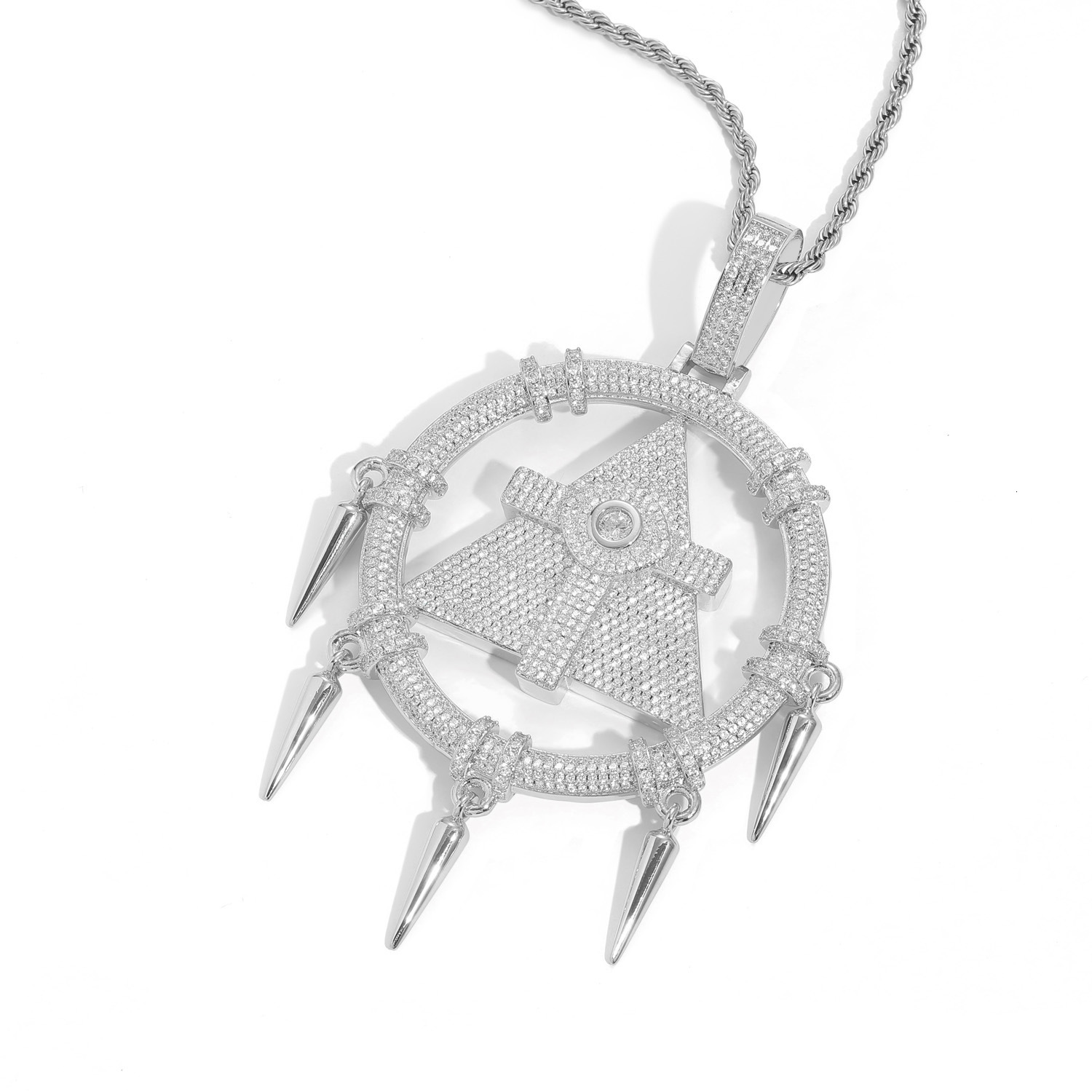 Luxury Moissanite Hip Hop Necklace with Solid Millennium Wisdom Wheel Pendant, Diamond - Studded Round Fringe Fashion Accessory Pass the diamond teste