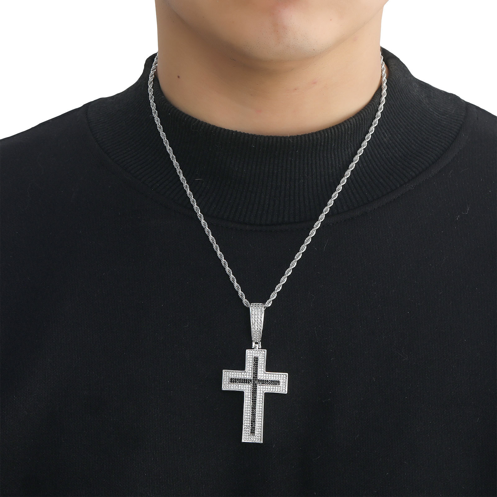 Luxury Moissanite Black Iced Out Cross Hip Hop Bling Trendy Pendant Necklace druzy jewelry Pass the diamond tester
