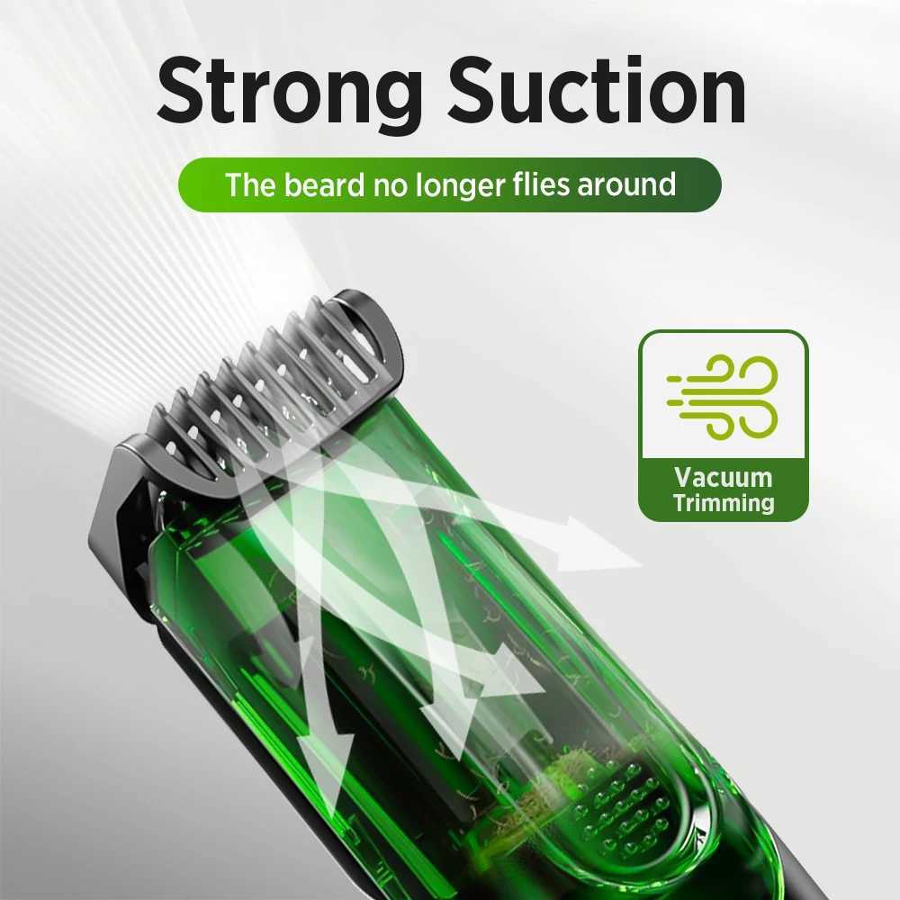 Cordless Rechargeable Men Beard Trimmer Electric Shaver Vacuum Hair Clipper with 2 Guide Combs for Mustache Sideburns Grooming XJ250624