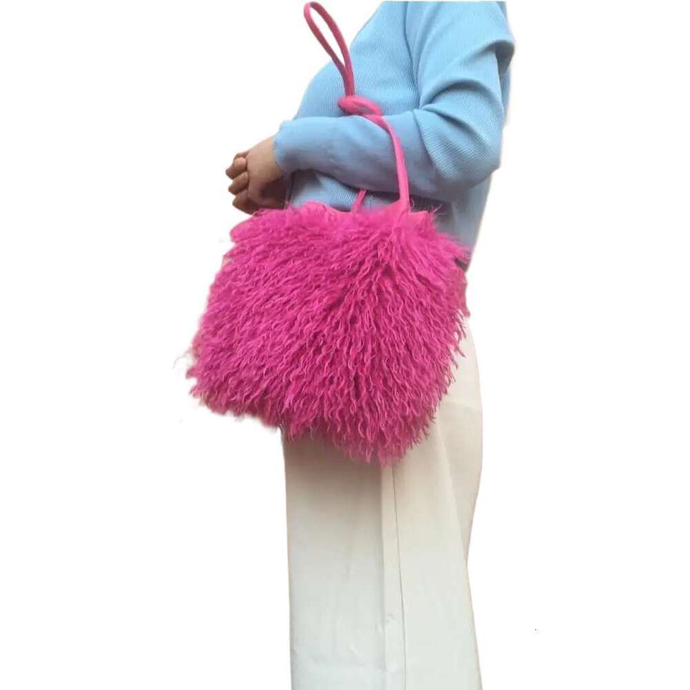 Joskaa Fashion Long Bucket Women Mongolian Sheep Bag Beach Faux Wool Fur One Shoulder Sling Handbag