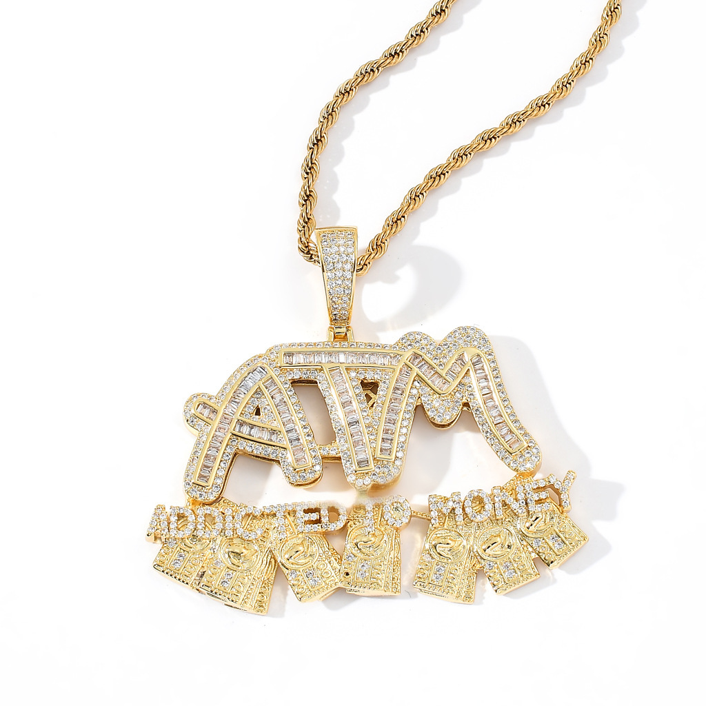 Luxury Moissanite Necklace Streetwear Hip Hop ATM Dollar Letter Pendant Iced Out Diamond Men's Swag Necklace Pass the diamond tester