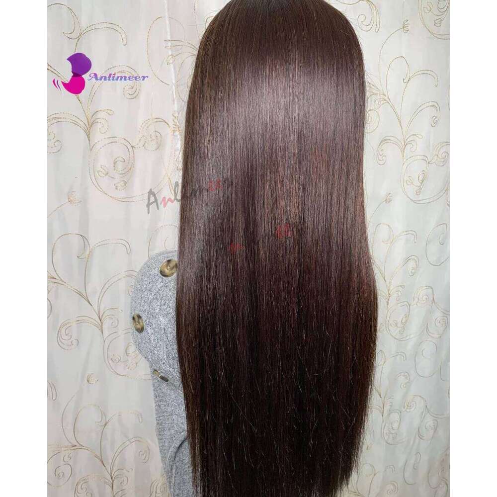 Darkest Brown Human Hair Black Pure 2# Colored Long Straight Left Side Part Wigs for Women