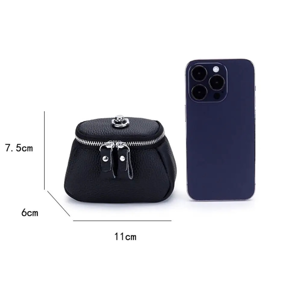 Compact Coin Purse Cowhide Genuine Leather Makeup Bag Hanging Neck Mini Handbag Women Men 250623