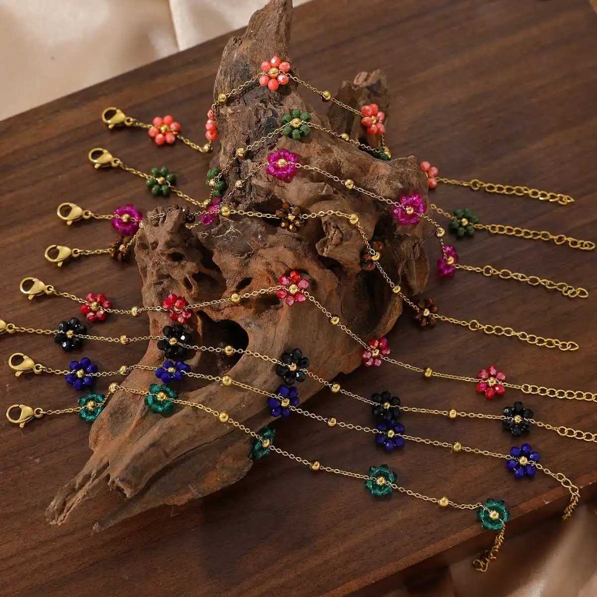 Colorful Flower Anklet For Women Summer Bohemia Stainless Steel Waterproof Chain Jewelry Exquisite Ankle Bracelet Cute Her Gifts U250624