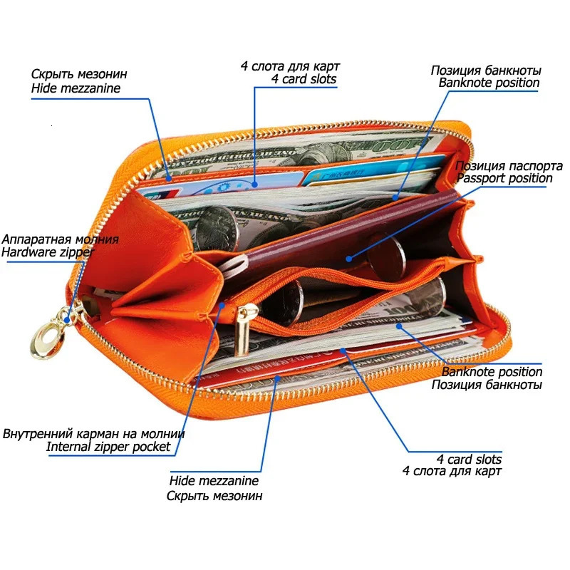 Genuine Leather Wallet for Women Female RFID Blocking Wallets Big Capacity Travel Zipper Womens Purse Ladies Long Phone Purses 250623