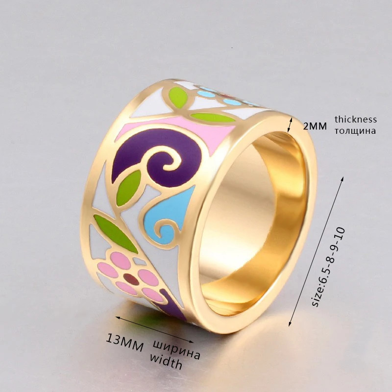Color Culture Arrival Flower Enamel Gold-Color 1.3CM Big Rings for Women Ethnic Stainless Steel Jewelry Mother Gift 250624