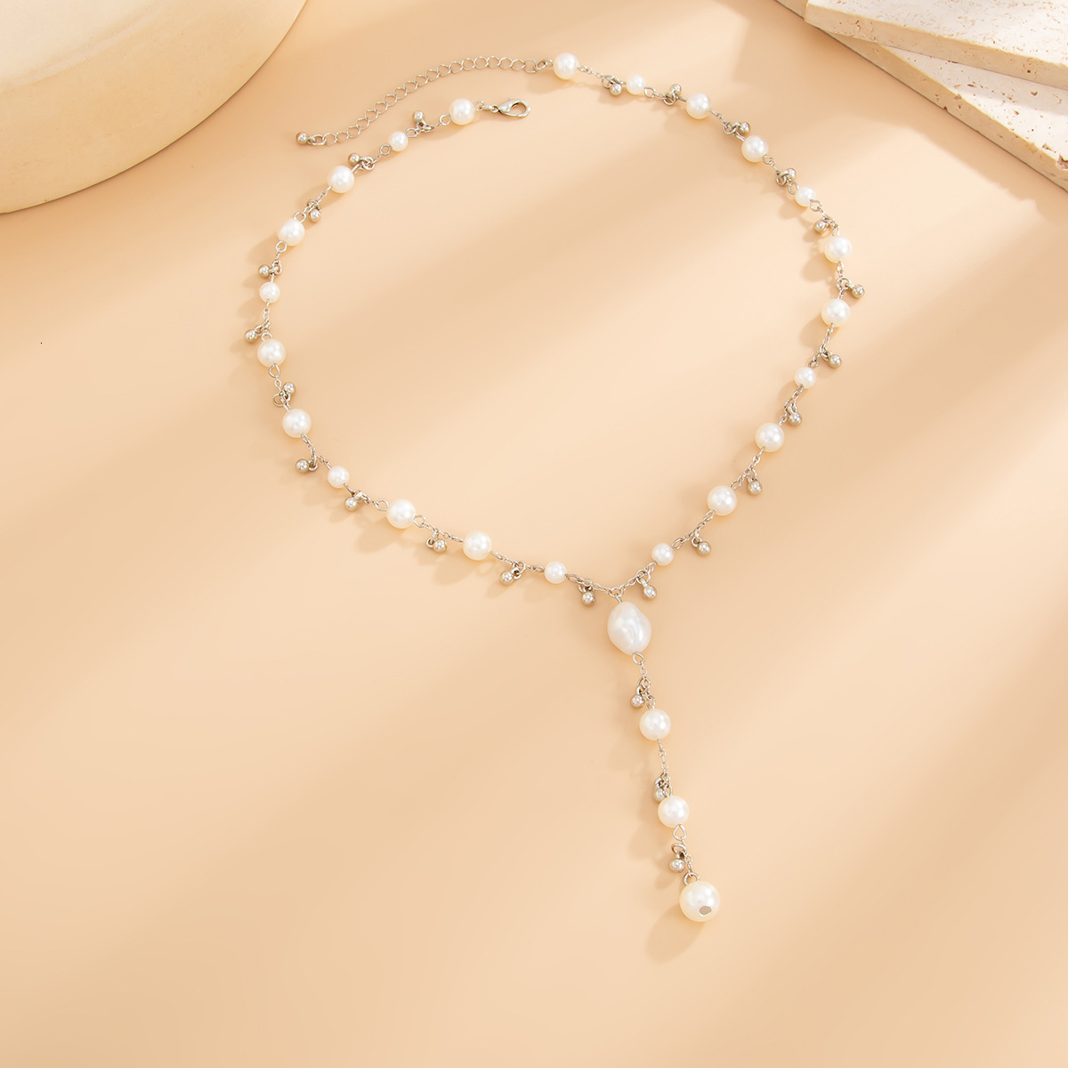 Unique Lava Cross Pendant Necklace for Women Creative Ocean Pearl Thread Tassel Jewelry