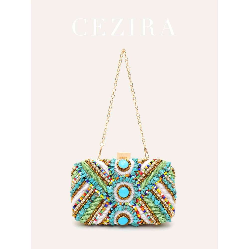 Luxury Designer bags Women's Glamorous Colorful Beads Pearls Clutch Metal Frame Case Evening Bag Long Chain Purse Party Holiday Travel Tribal