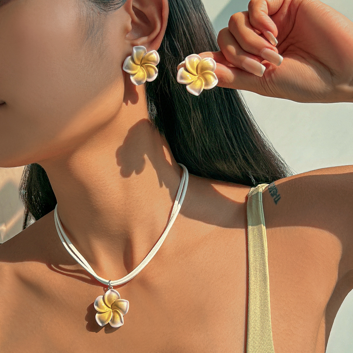 Minimalist INS Style Petal Pendant Sweet Dopamine Colorful Flower Versatile Necklace Set