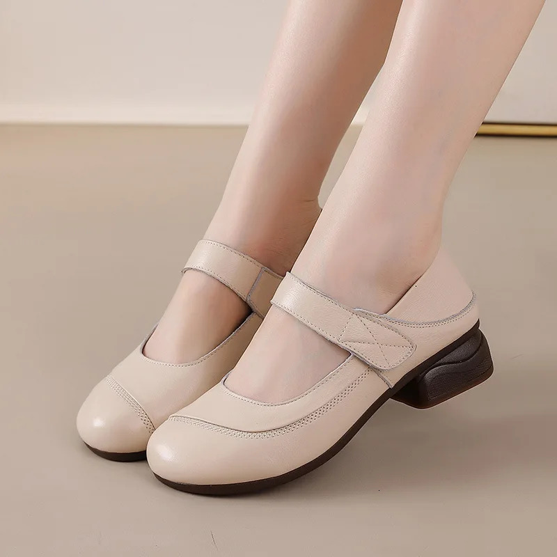 antique cow leather mary jane shoes womens small pressure pumps office ladies formal commute woman square low heels 250624