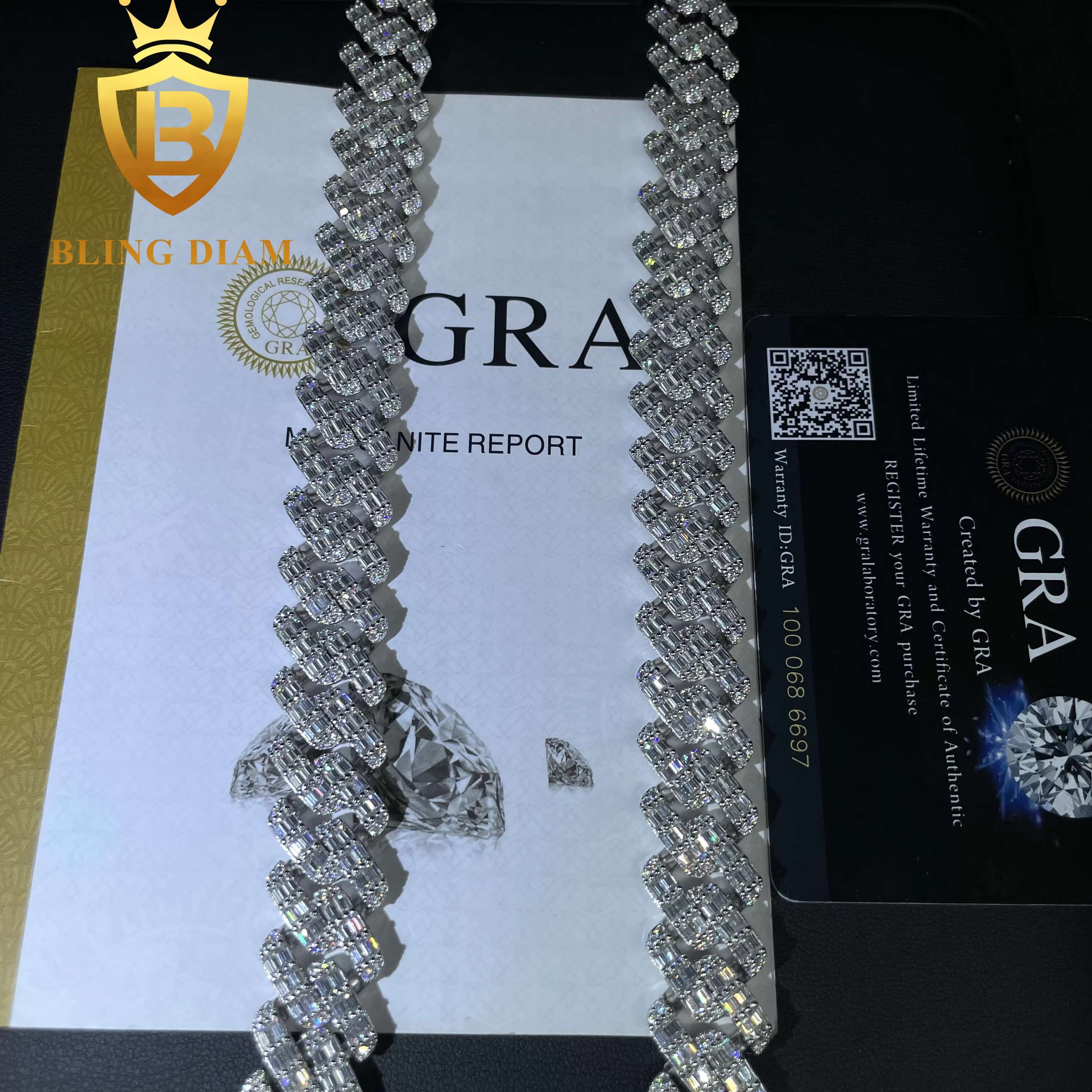 Pass Diamond Tester 15mm 2 Rows Solid 925 Sterling Silver Men Hip Hop Jewelry Iced Out VVS Moissanite Cuban Link Chain Necklace