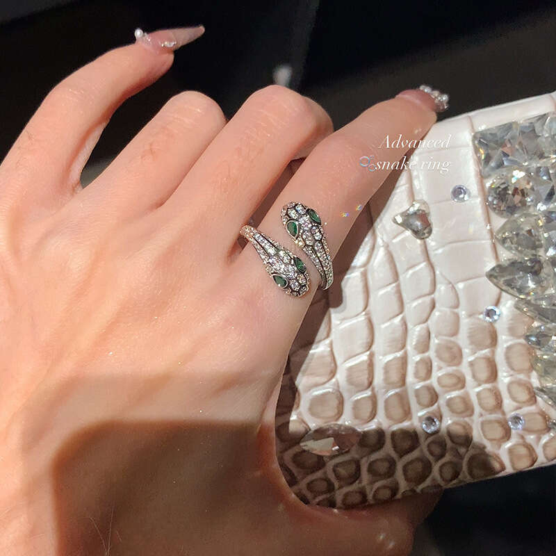 Real Gold Plated Zircon Snake Ring for Women, Niche Fashion Design Sense, Index Finger Ring, Ins Internet Celebrity High-end Sense Jewelry