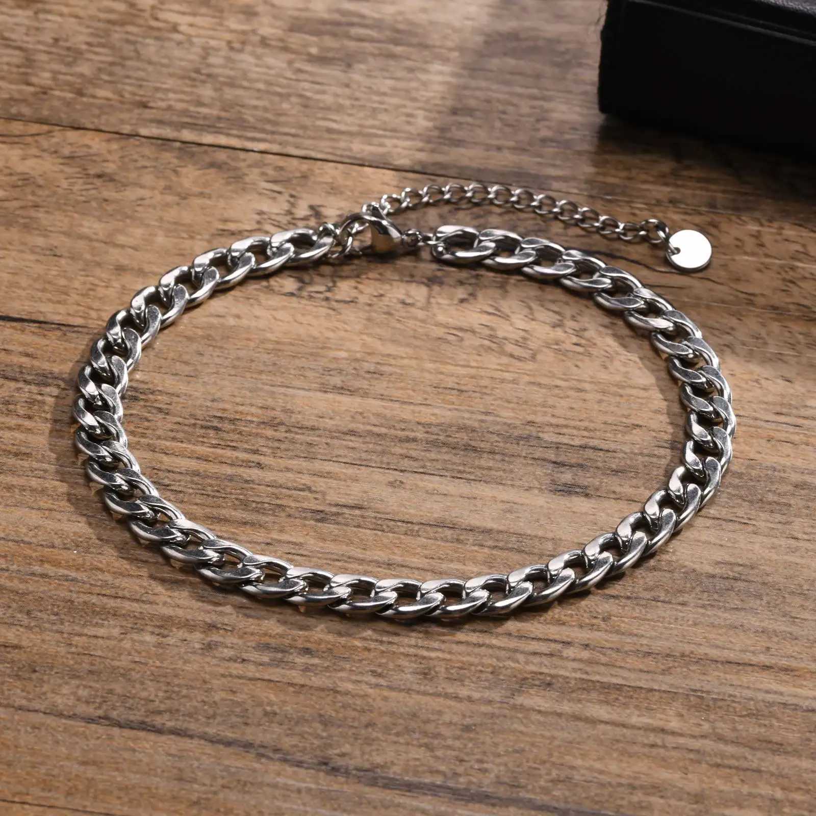 Waterproof Stainless Steel Cuban Wheat Chain Anklet Bracelets for Men Summer Holiday Beach Foot Gifts JewelryLength Adjustable U250624