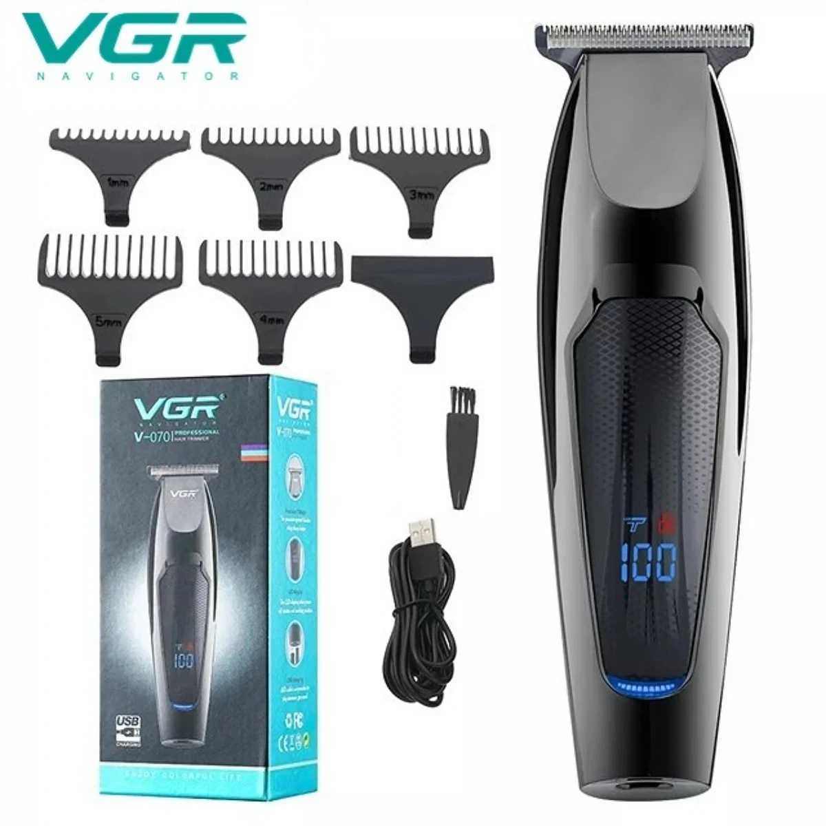 VGR Hair Trimmer Professional Hair Clipper LED Display Hair Cutting Machine for Men Rechargeable Mini Mens Hair Trimmer V-070 XJ250624