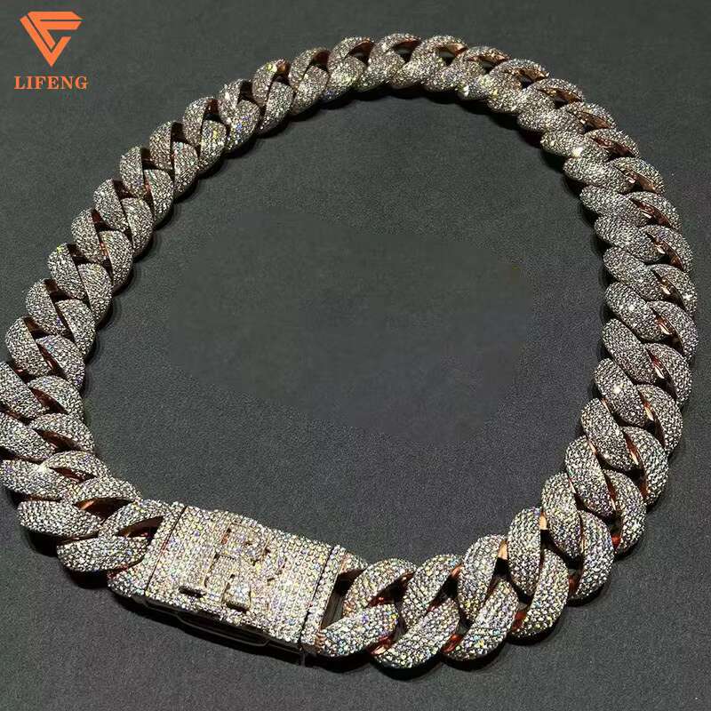 Fine Jewelry 20mm S925 Silver Custom 10k 14k 18k Gold Full Iced Out VVS Moissanite Diamond Necklace Cuban Link Chain