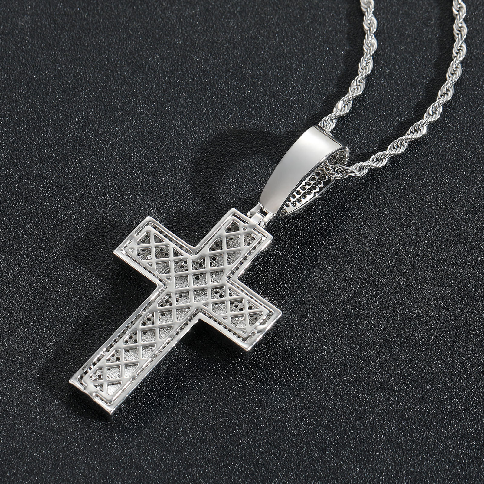 Luxury Moissanite Black Iced Out Cross Hip Hop Bling Trendy Pendant Necklace druzy jewelry Pass the diamond tester