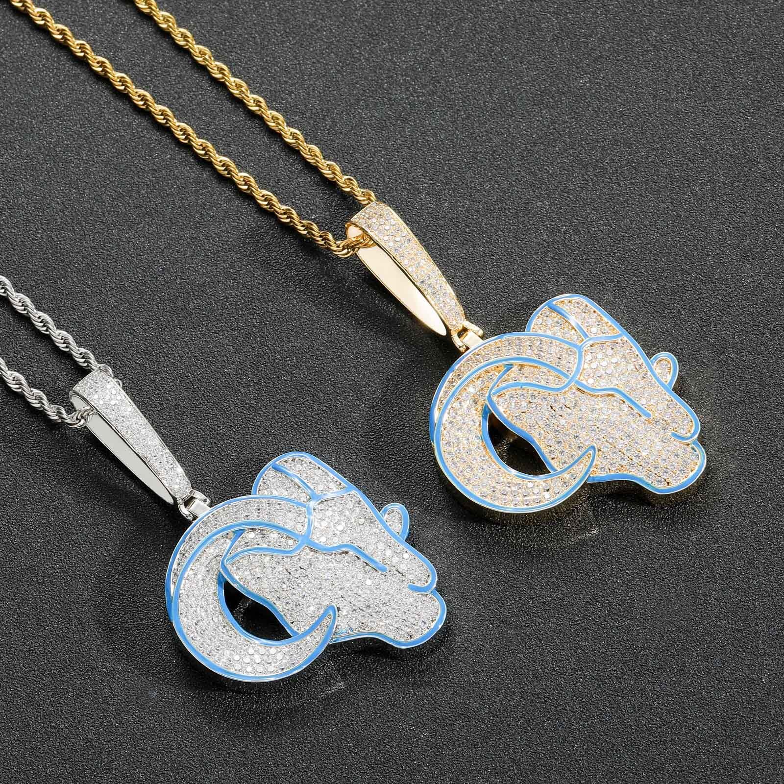 New Style Hip Hop Goat Pendant Ice Out Bling Trendy Men's Animal Necklace Labubu Accessory Pass the diamond tester
