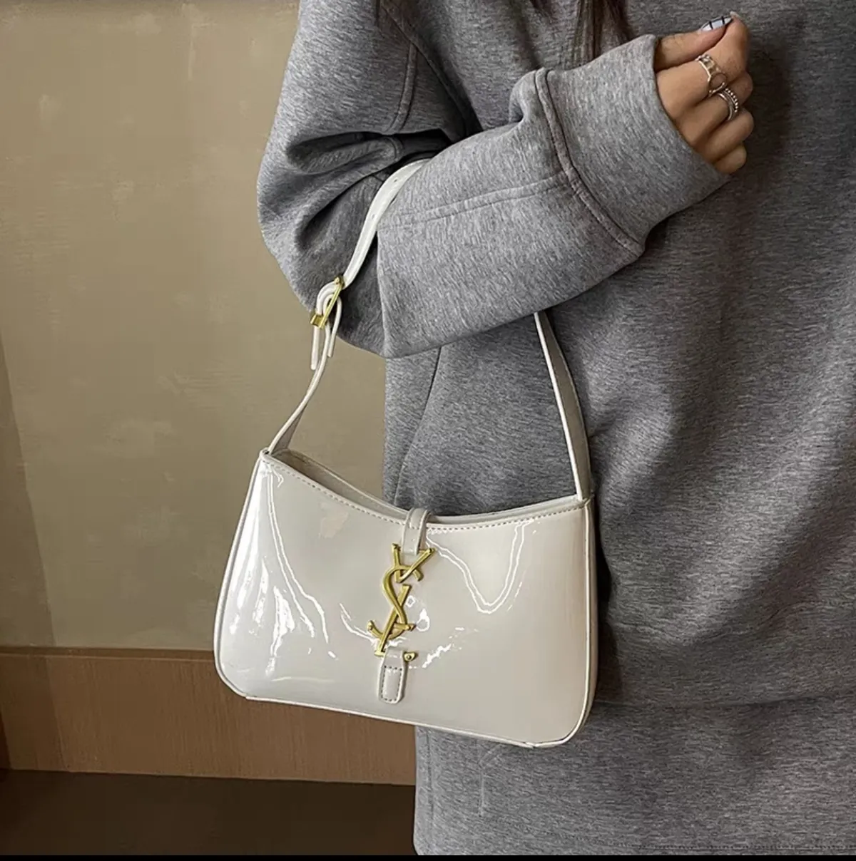 Designer Shoulder Purse Tote White Ladies Armpit High Quality Leather Small Square Black Hook Buckle Hobo Mini Bag