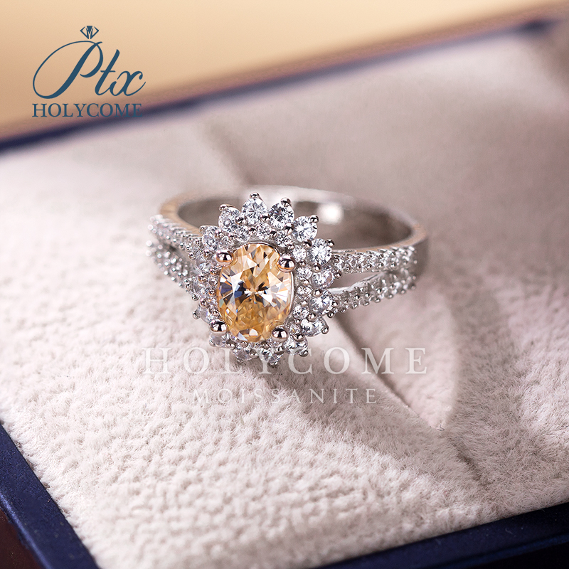 High Quality Fine Wholesale Jewelry Wedding Ring 1ct Champagne Moissanite More Style Fashion Jewelry Engagement Wedding Ring for Women