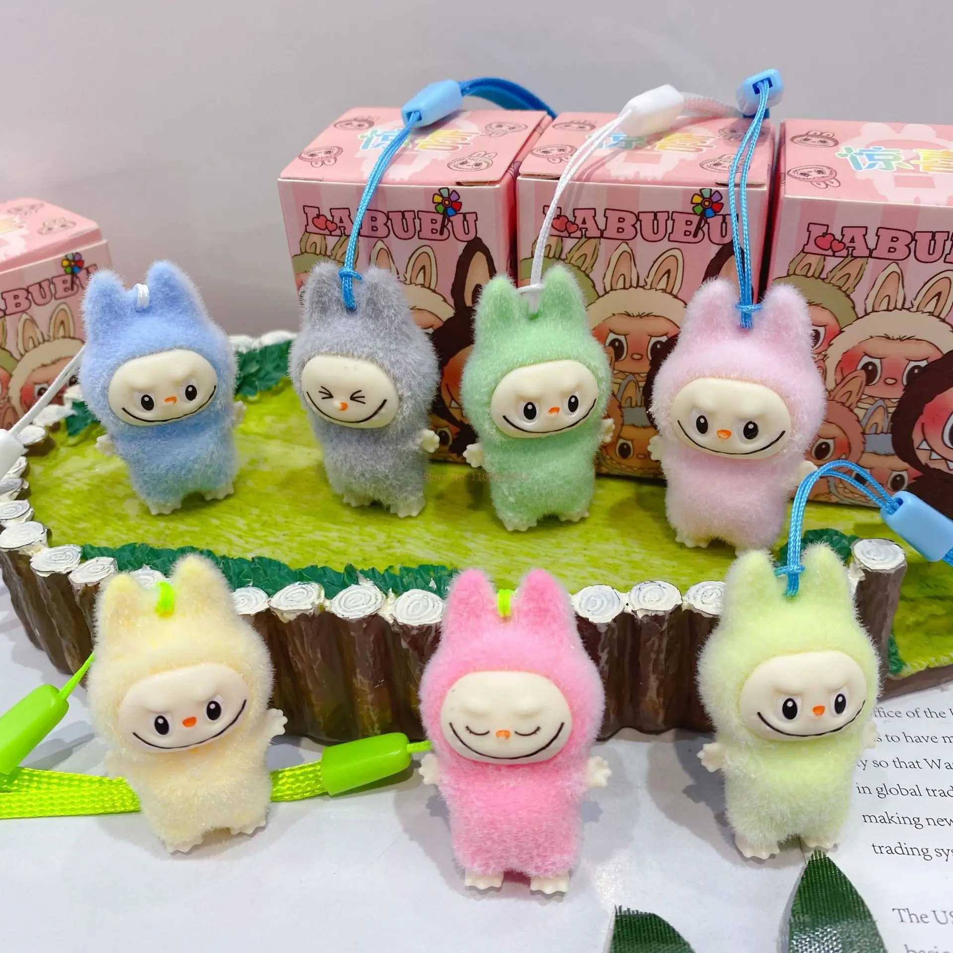 48pcs New Labubu Cloth Flocking Figure Blind Box Kawaii Pendant Standing/Sitting Posture Doll Desktop Ornaments Children Gift Y250624