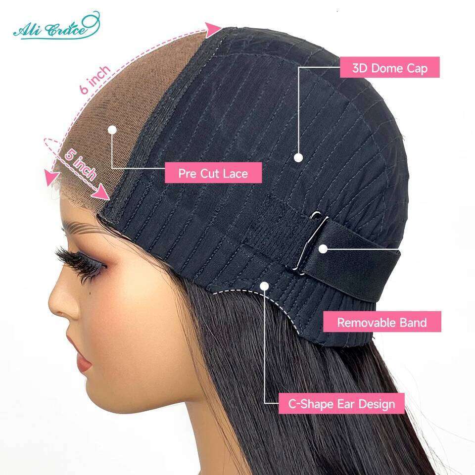 Ali Grace New Trendy Layered Cut Straight Human Hair Wigs Short Natural Color 5x5 Lace Closure Wig for Women