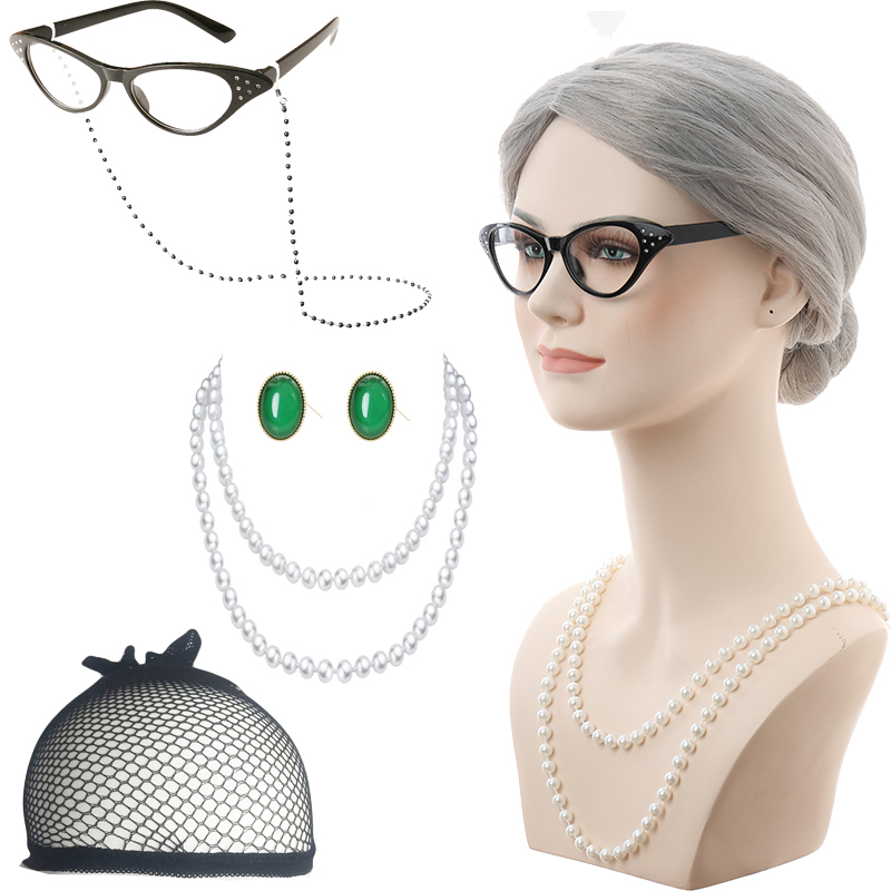 Various styles ladies dress up wigs for mother's day granny dress up grandma dress up for Halloween holiday show