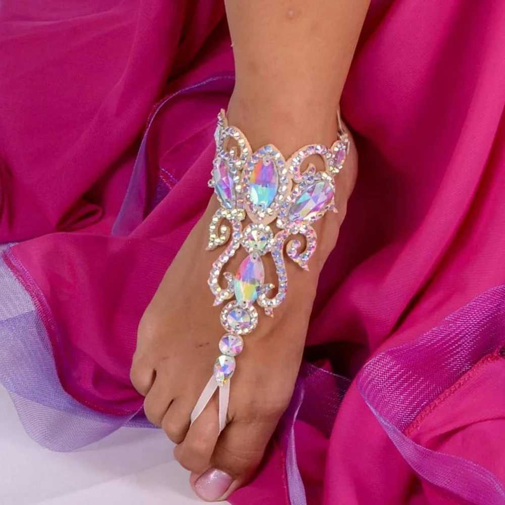 Stonefans Colorful Hollow Toe Chain Anklet Belly Dance Accessories Beach Barefoot Geometric Rhinestone Anklet Bracelet for Women U250624