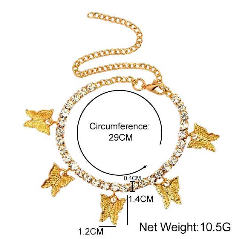 INS Fashion Butterfly Anklet Rhinestone Tennis Chain Foot Chain Jewelry for Women Summer Beach Anklet Butterfly Barefoot Chain U250624