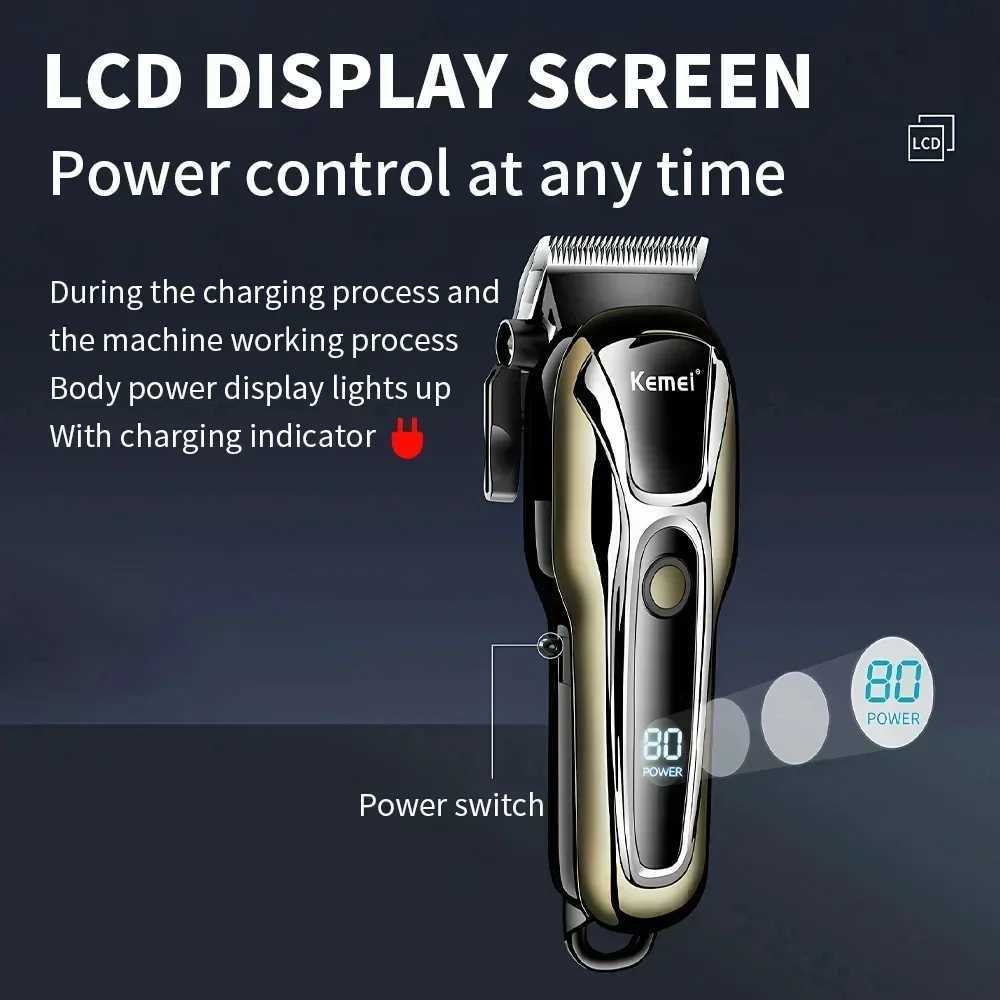 Kemei KM-PG1990A USB Rechargeable Electric Hair Clipper Professional Cordless Mens Hair Trimmer Mens Hair Cutting Machine Barber XJ250624