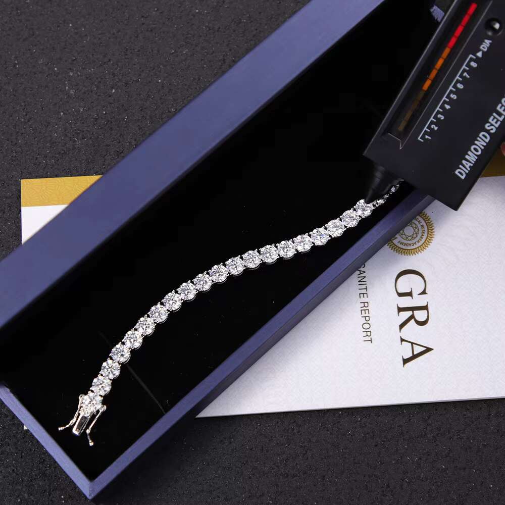 6.5mm Tennis Chain White Gold Plated 925 Sterling Silver VVS Diamond Moissanite 5mm Tennis Bracelet