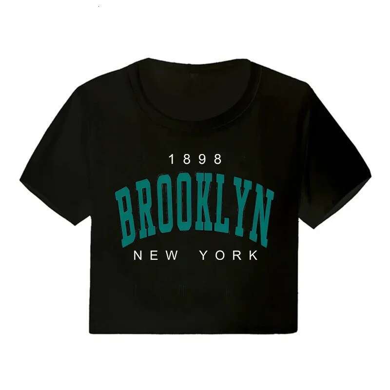 Women's Brooklyn 1898 Letter Print Crop Top Y2k Harajuku Short Tee Fun Graphic T-Shirt B5