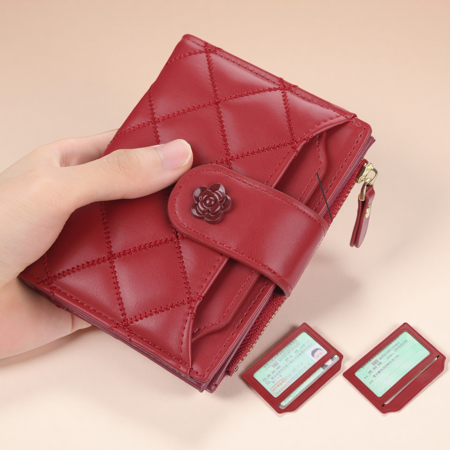 Designer Purses For Women Wallet Men Luxury Wallet Travel Vintage Faux Leather Mini High Capacity Snap Red Multiple Card Slots Credit Card Holder Shor